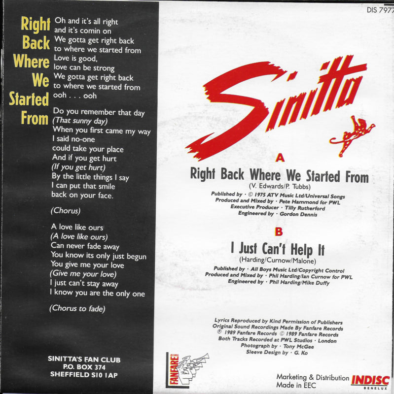 Sinitta - Right back where we started from
