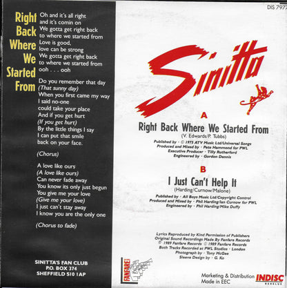 Sinitta - Right back where we started from