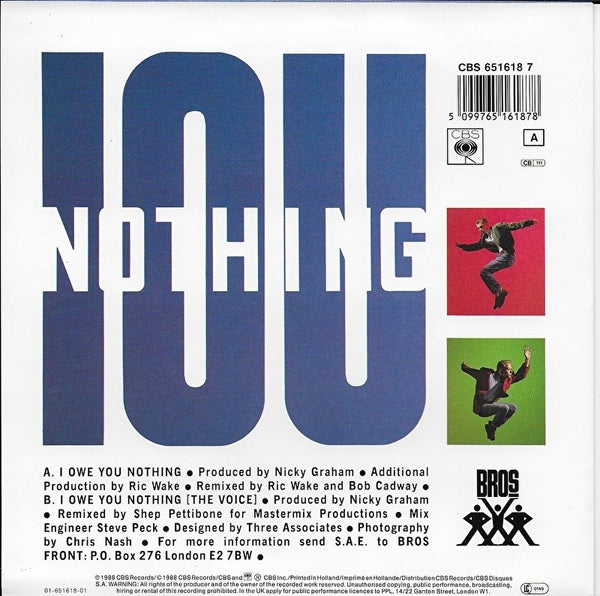 Bros - I owe you nothing (Alternative cover blauw)