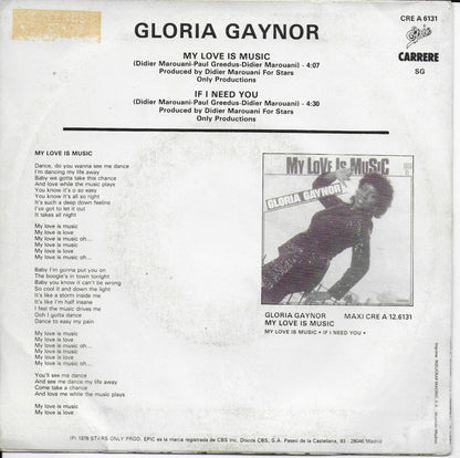 Gloria Gaynor - My love is music (Spaanse uitgave)