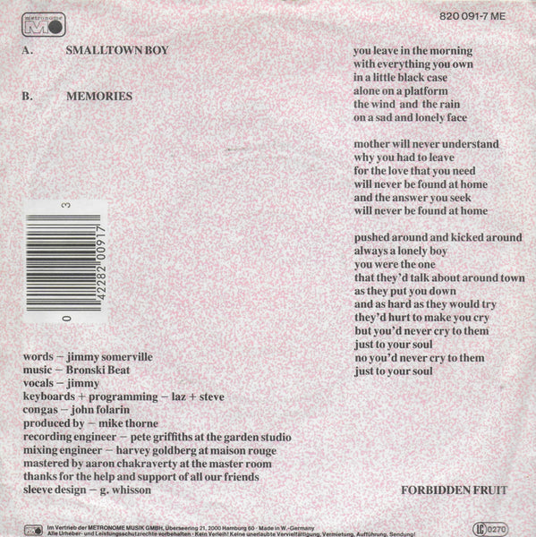 Bronski Beat - Smalltown boy (Duitse uitgave)